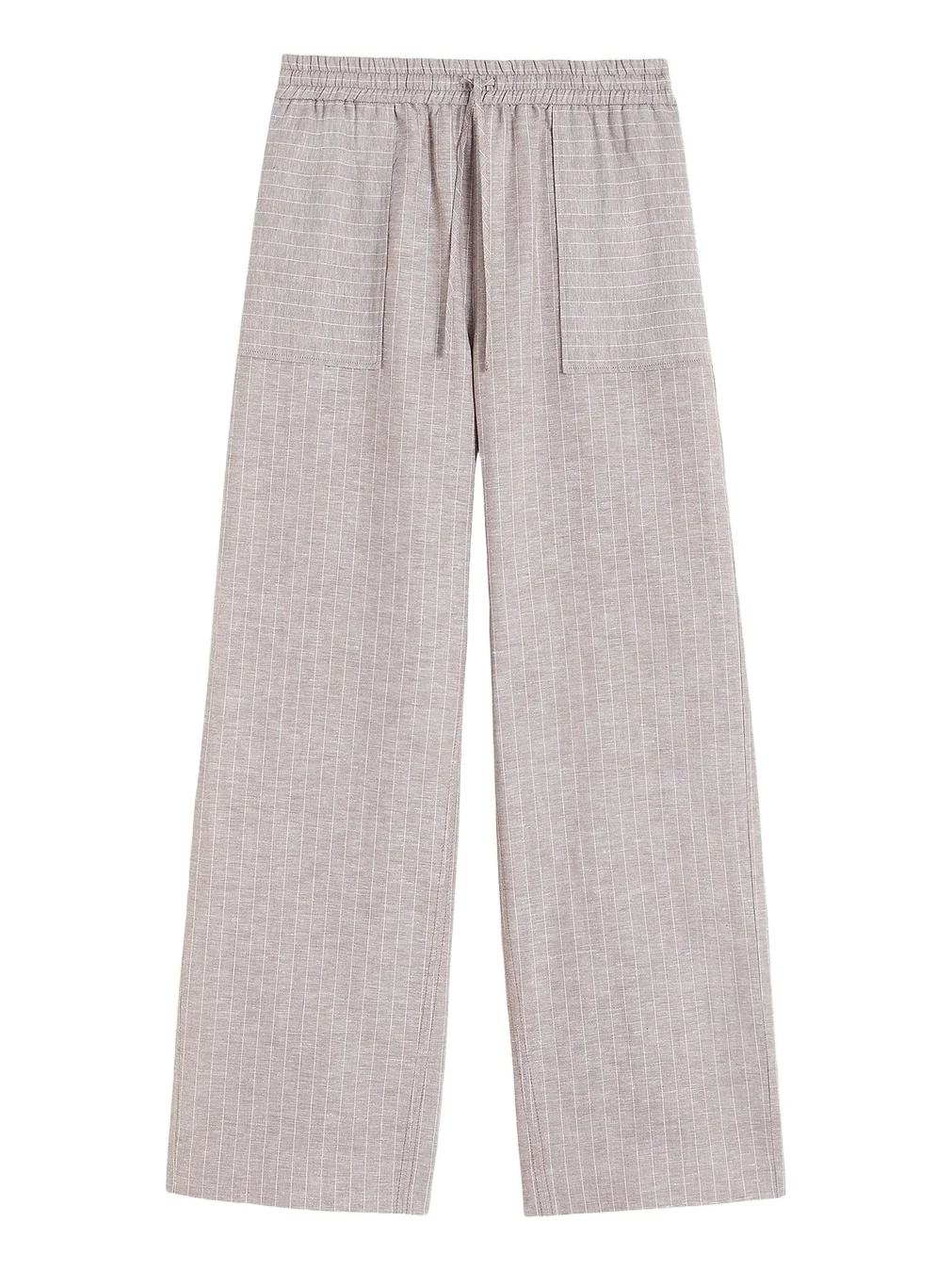 Women's Striped Cotton and Linen Trousers - Beige