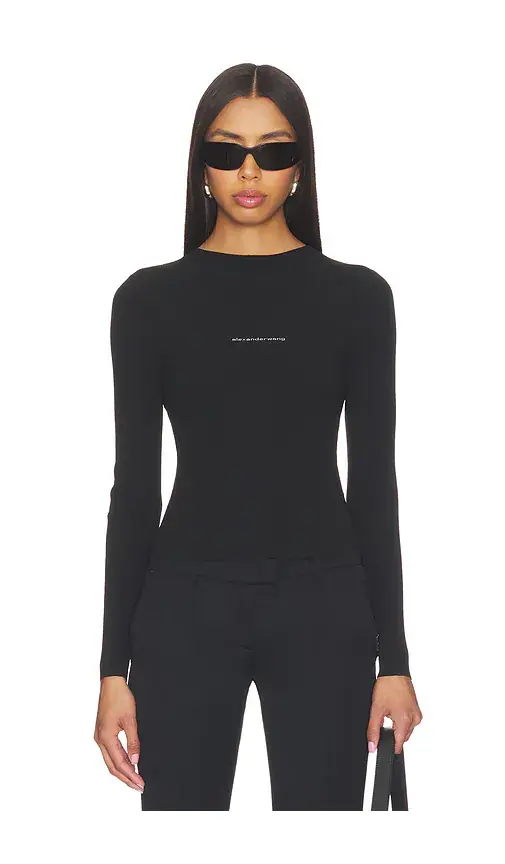 Alexander Wang Long Sleeve Crewneck Top With Jacquard Logo | Image 1 Alexander Wang Long Sleeve Crewneck Top With Jacquard Logo | Image 1