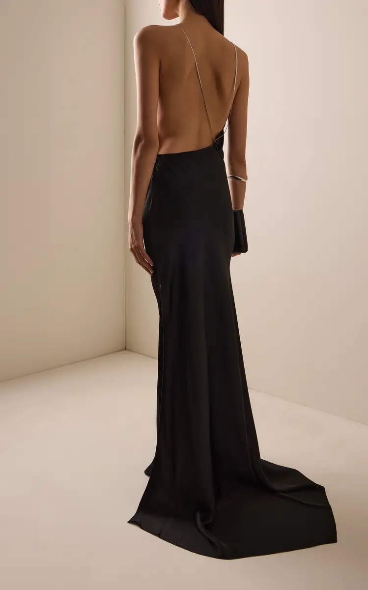 Victoria Beckham Chain-Detailed Satin Halter Gown | Thumbnail 4