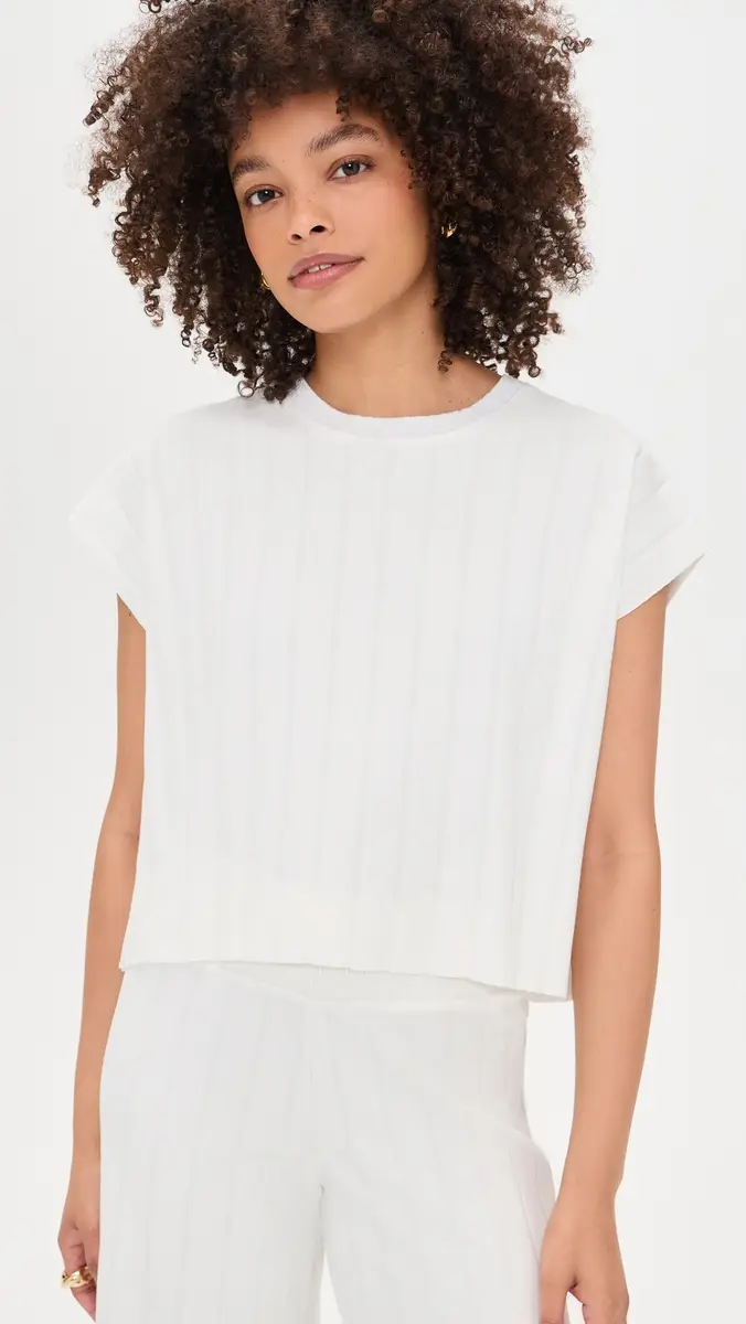 Splendid x @Cellajaneblog Wide Rib Short Sleeve Top White | Thumbnail 2 Splendid x @Cellajaneblog Wide Rib Short Sleeve Top White | Thumbnail 2
