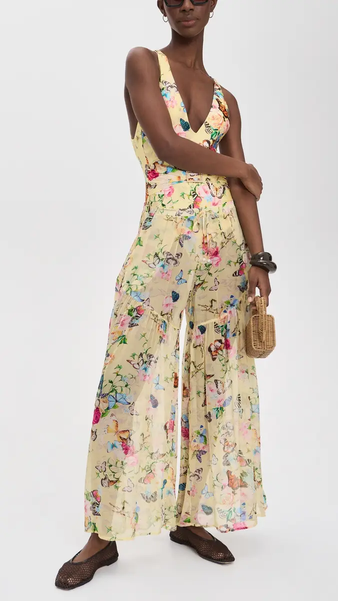 L'AGENCE Garden Butterflies Sharon Sheer Wide Leg Pants Multi | Thumbnail 5 L'AGENCE Garden Butterflies Sharon Sheer Wide Leg Pants Multi | Thumbnail 5