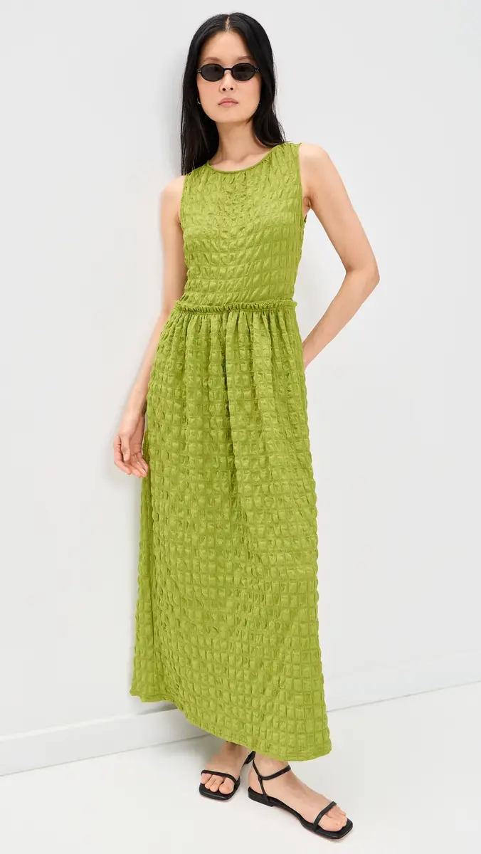 Proenza Schouler White Label Zoira Textured Maxi Dress Apple | Thumbnail 2 Proenza Schouler White Label Zoira Textured Maxi Dress Apple | Thumbnail 2