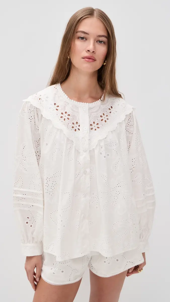 Bailey Rose Eyelet ong Sleeve Blouse Off White | Thumbnail 2