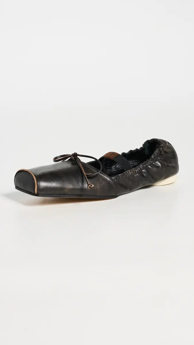MM6 Maison Margiela Square Toe Leather Ballerina Flats Black/Doe Brown | Thumbnail 2 MM6 Maison Margiela Square Toe Leather Ballerina Flats Black/Doe Brown | Thumbnail 2