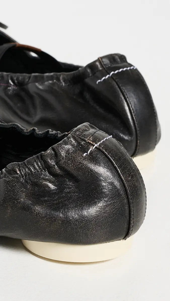 MM6 Maison Margiela Square Toe Leather Ballerina Flats Black/Doe Brown | Thumbnail 4 MM6 Maison Margiela Square Toe Leather Ballerina Flats Black/Doe Brown | Thumbnail 4