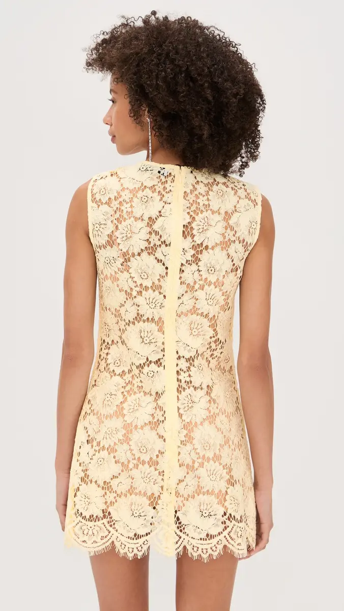 Self-Portrait Fine Lace Mini Dress Yellow | Thumbnail 3 Self-Portrait Fine Lace Mini Dress Yellow | Thumbnail 3