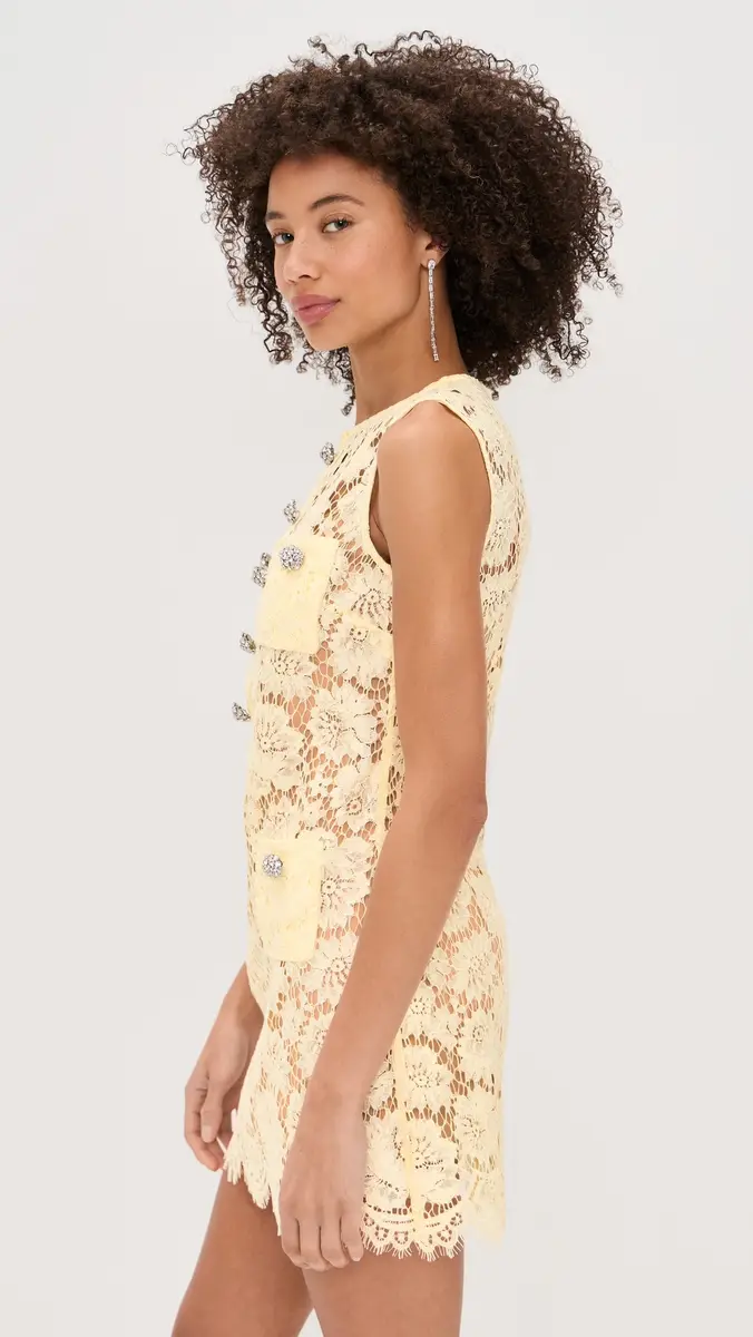 Self-Portrait Fine Lace Mini Dress Yellow | Thumbnail 4 Self-Portrait Fine Lace Mini Dress Yellow | Thumbnail 4