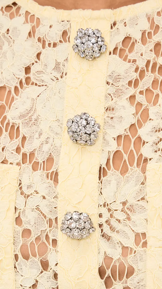 Self-Portrait Fine Lace Mini Dress Yellow | Thumbnail 6 Self-Portrait Fine Lace Mini Dress Yellow | Thumbnail 6