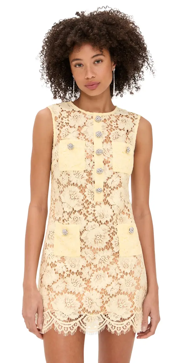 Fine Lace Mini Dress Yellow Fine Lace Mini Dress Yellow