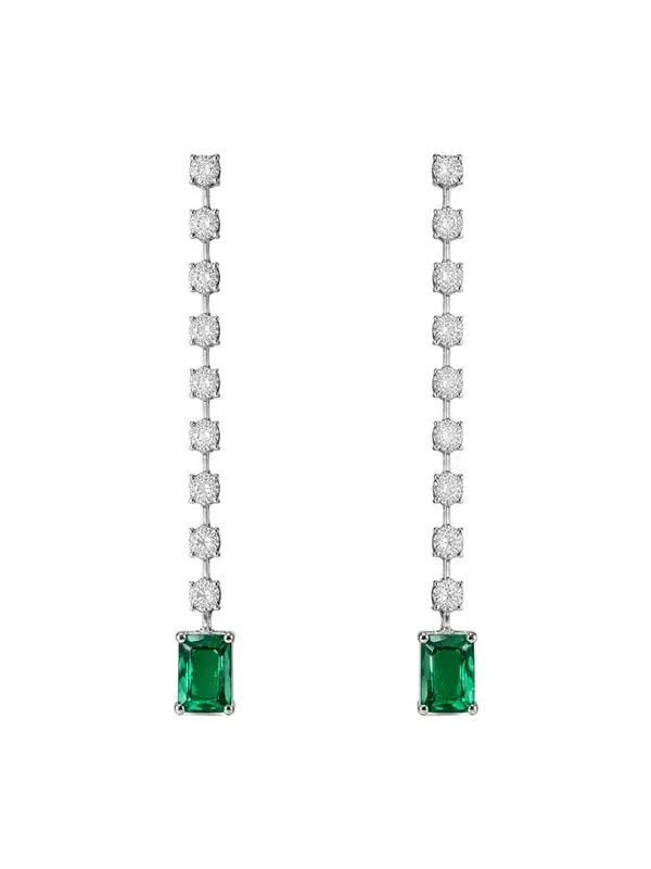 1.24ct Diamond Emerald 18K Gold Linear Cascade Earrings