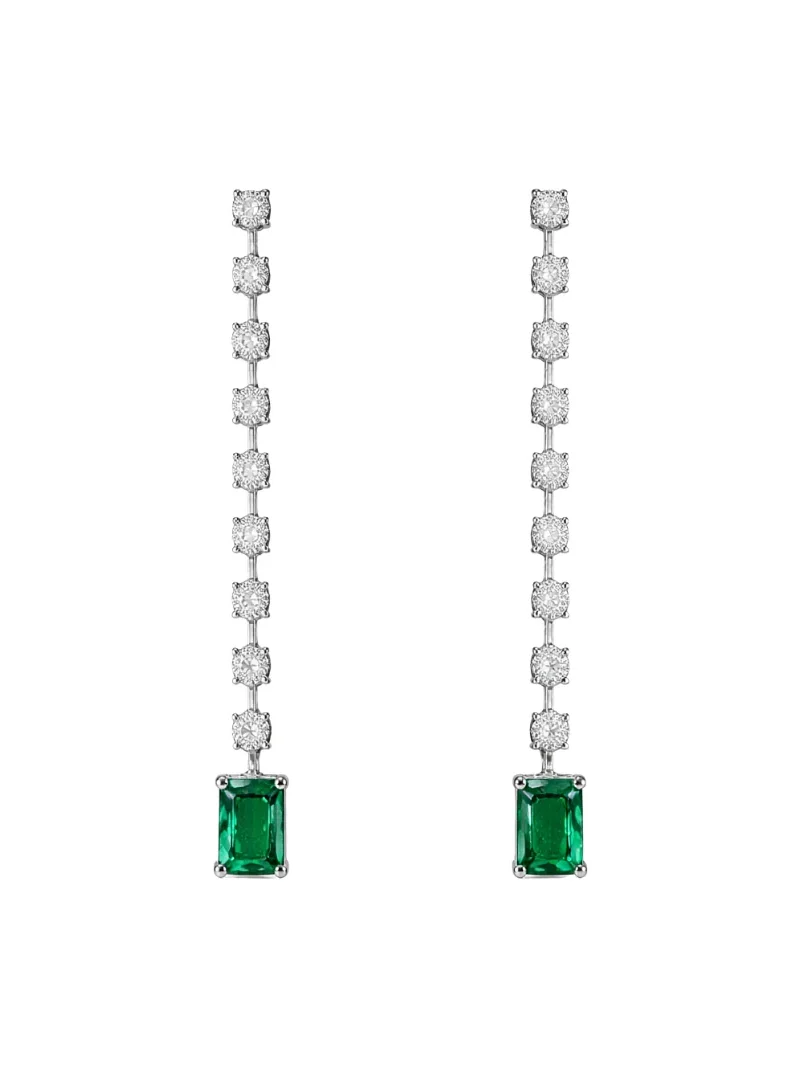 1.24ct Diamond Emerald 18K Gold Linear Cascade Earrings 1.24ct Diamond Emerald 18K Gold Linear Cascade Earrings
