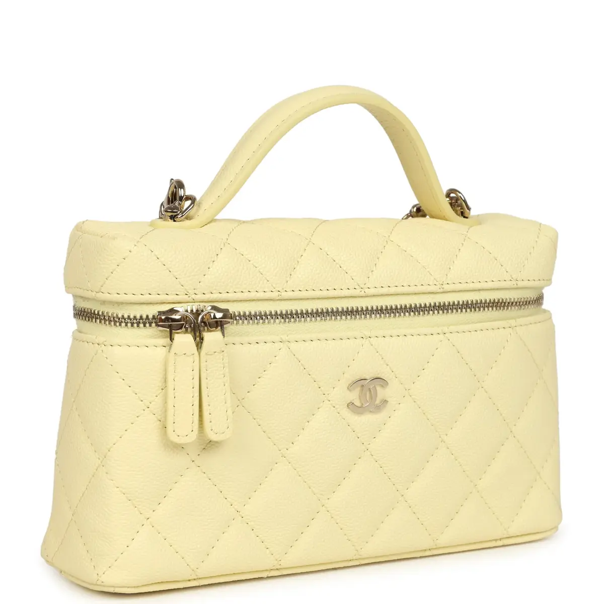 Chanel Chanel Top Handle Long Vanity Case with Chain Light Yellow Caviar Light Gold Hardware | Thumbnail 2