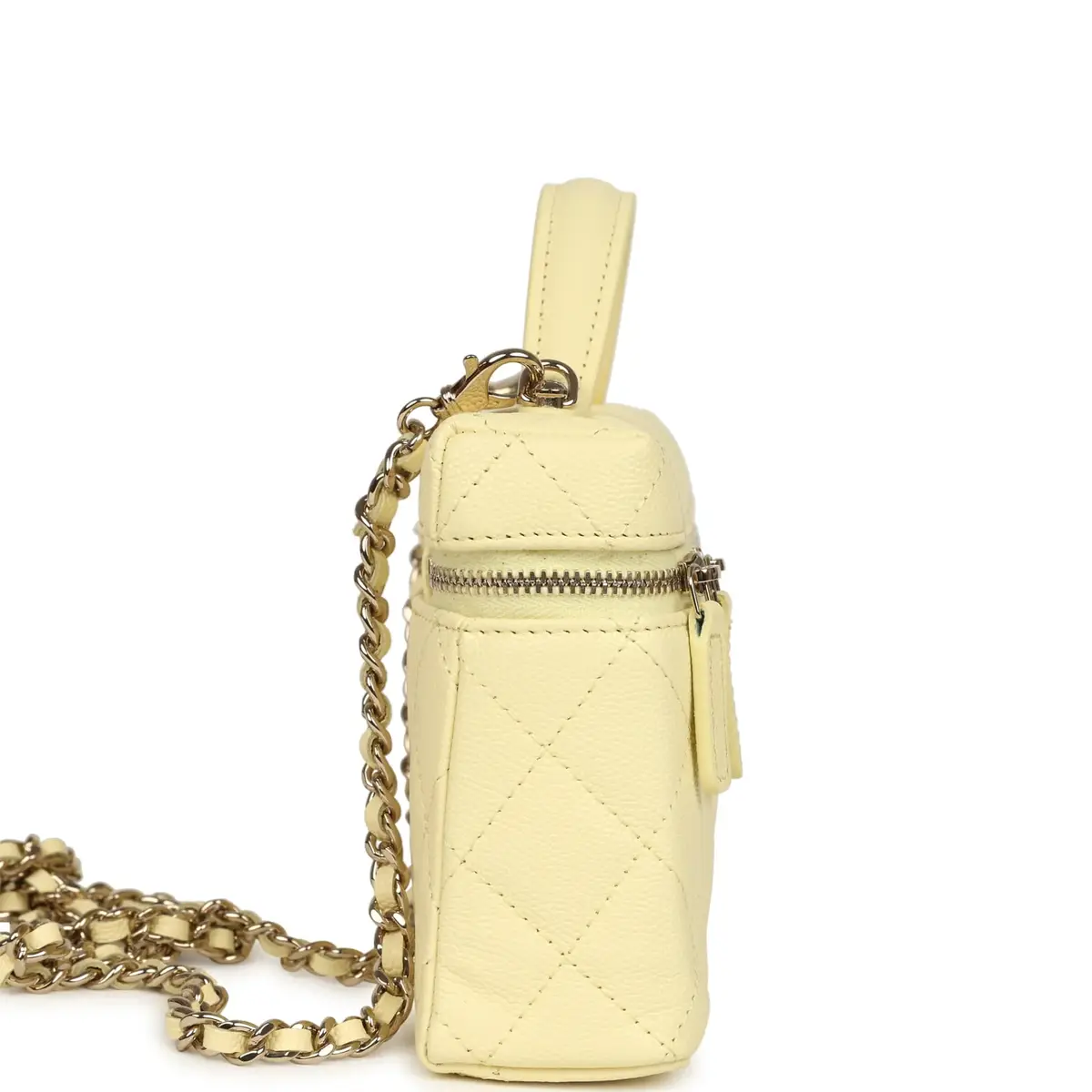 Chanel Chanel Top Handle Long Vanity Case with Chain Light Yellow Caviar Light Gold Hardware | Thumbnail 3