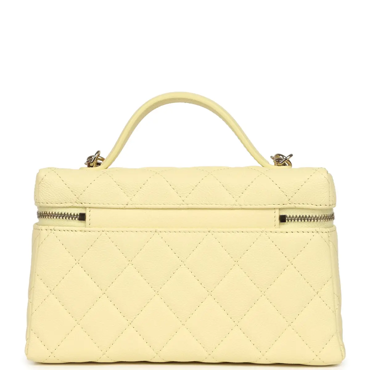 Chanel Chanel Top Handle Long Vanity Case with Chain Light Yellow Caviar Light Gold Hardware | Thumbnail 4