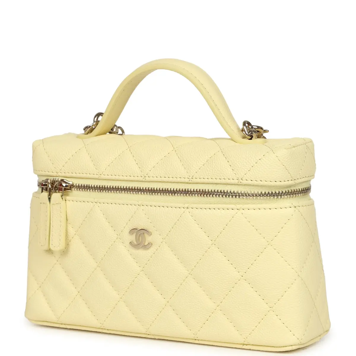 Chanel Chanel Top Handle Long Vanity Case with Chain Light Yellow Caviar Light Gold Hardware | Thumbnail 5