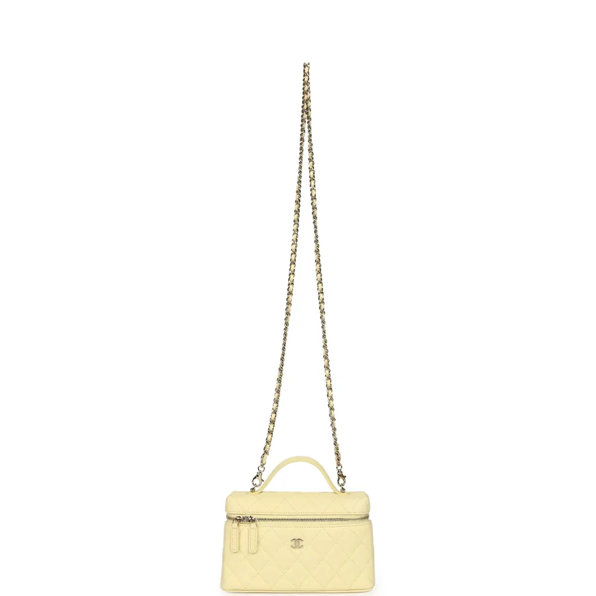 Chanel Chanel Top Handle Long Vanity Case with Chain Light Yellow Caviar Light Gold Hardware | Thumbnail 7