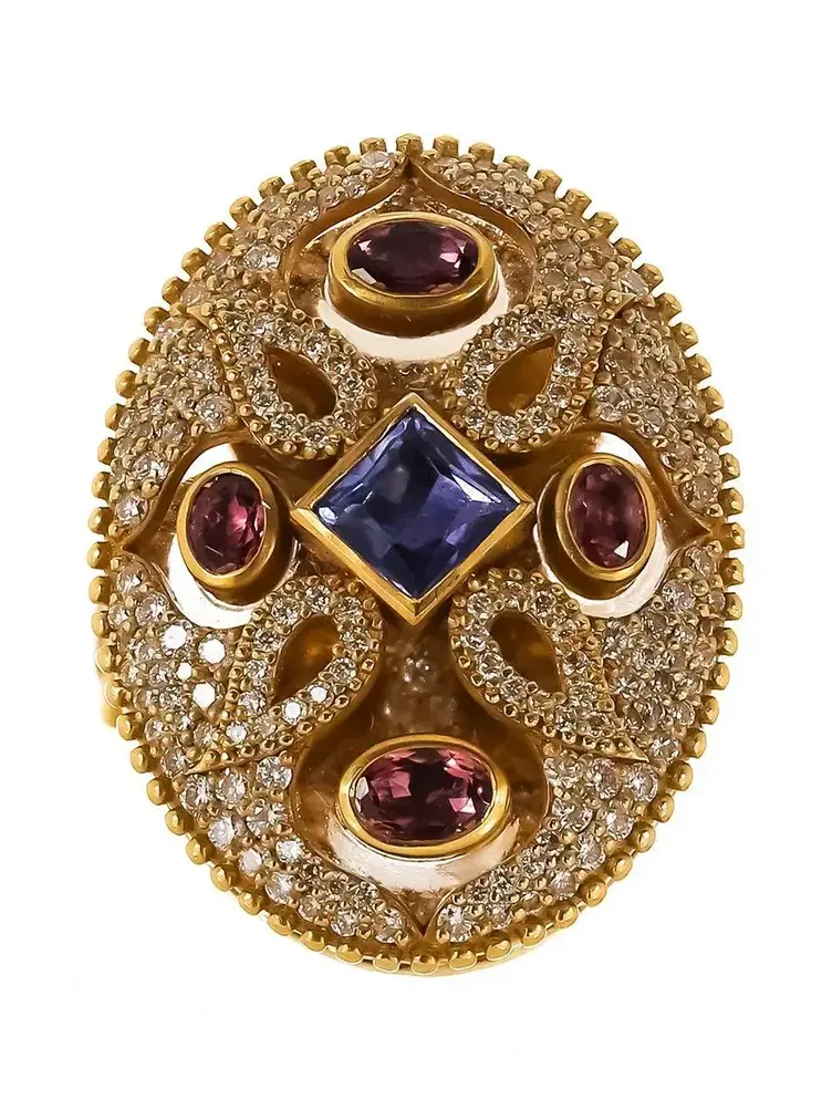 Pink Tourmaline Tanzanite Trinetra Oval Ring