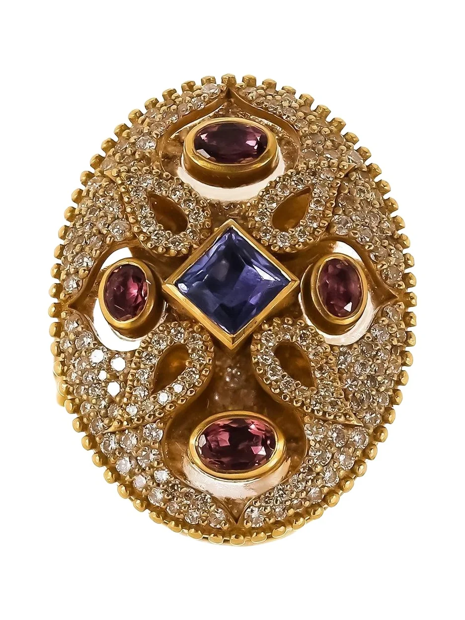 Pink Tourmaline Tanzanite Trinetra Oval Ring Pink Tourmaline Tanzanite Trinetra Oval Ring