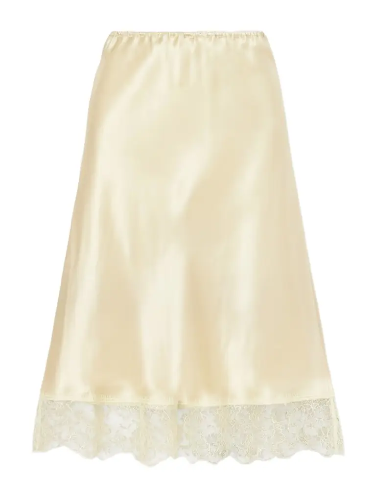 Lace-trimmed Silk-satin Midi Skirt Lace-trimmed Silk-satin Midi Skirt