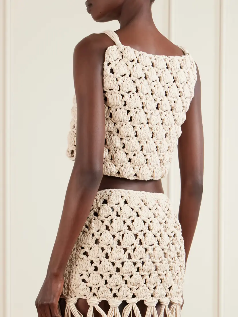 Balmain Cropped Crochet Cotton Top | Thumbnail 3 Balmain Cropped Crochet Cotton Top | Thumbnail 3