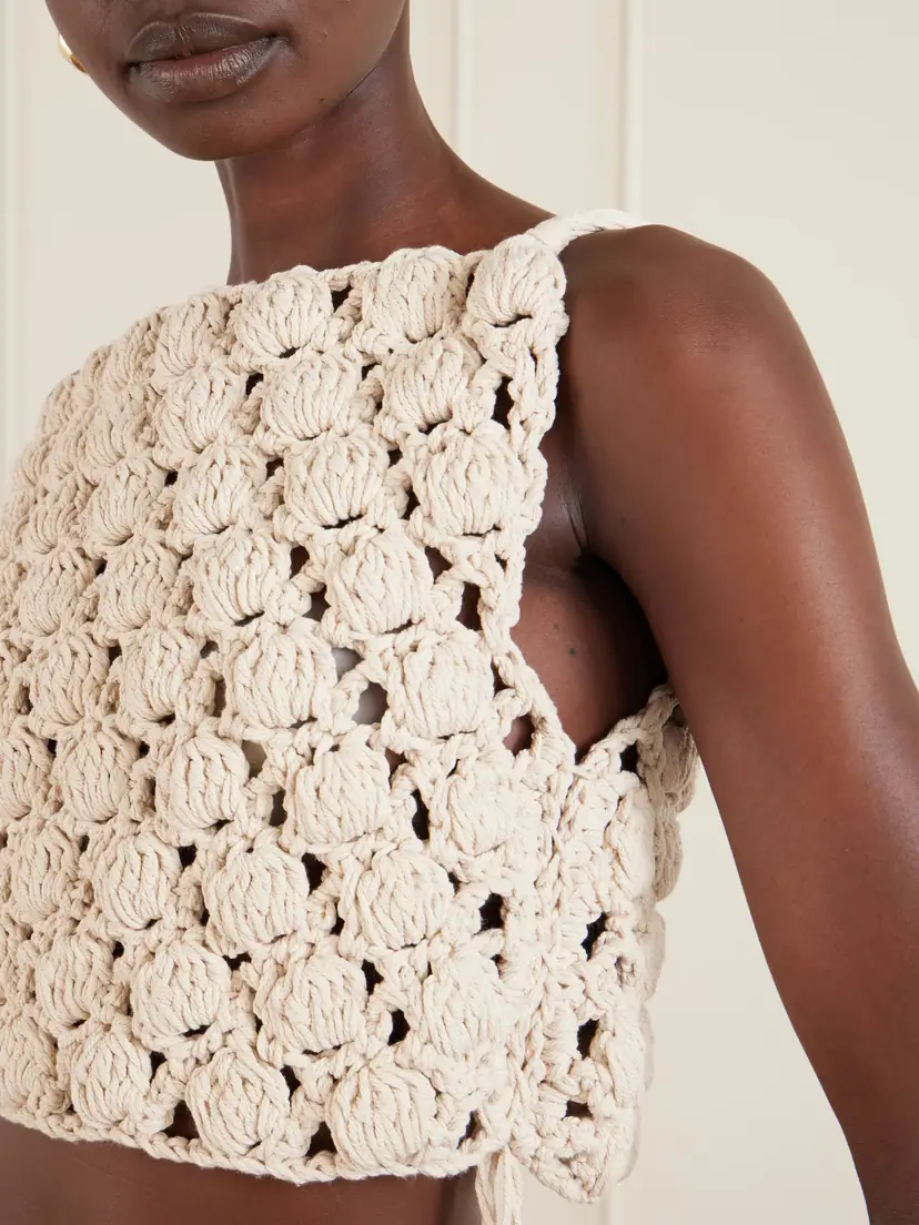 Balmain Cropped Crochet Cotton Top | Thumbnail 4 Balmain Cropped Crochet Cotton Top | Thumbnail 4