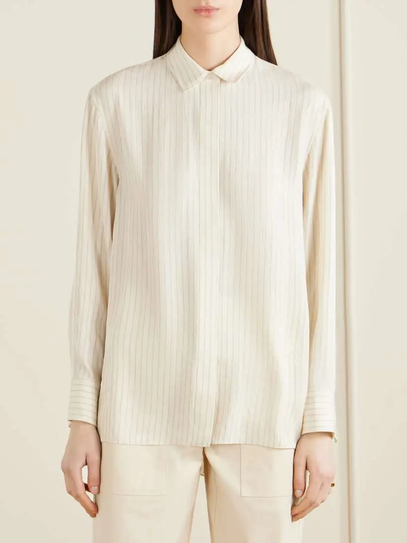 Theory Hi Lo Flou Striped Satin Shirt | Thumbnail 3 Theory Hi Lo Flou Striped Satin Shirt | Thumbnail 3