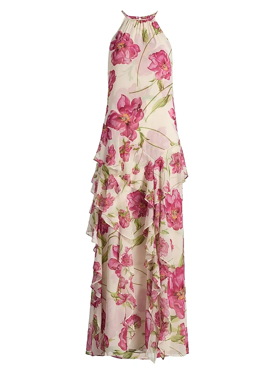 MISA Los Angeles Women's Novah Floral Ruffle Maxi Dress - Fuchsia Blooms | Image 1 MISA Los Angeles Women's Novah Floral Ruffle Maxi Dress - Fuchsia Blooms | Image 1