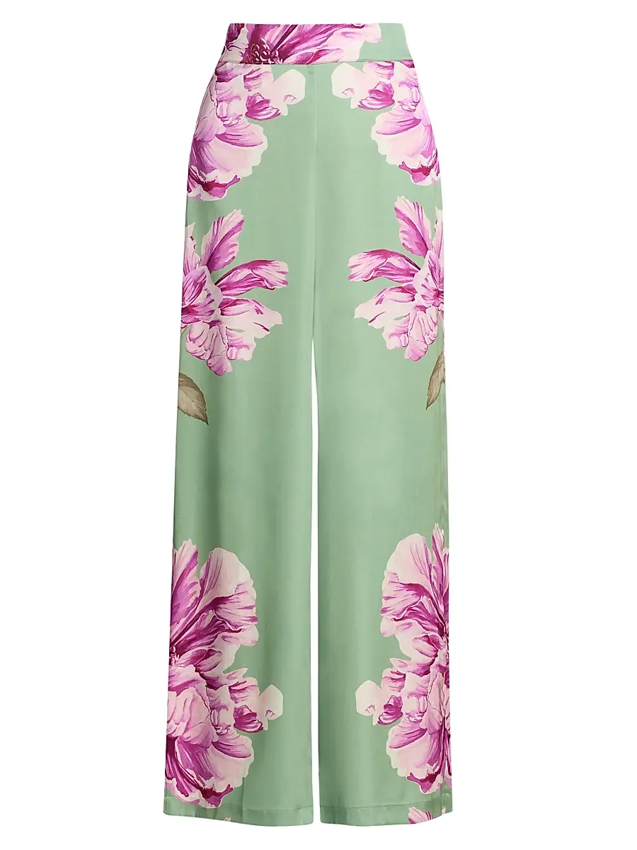 Misa Los Angeles Women's Izzie Floral Satin High-Rise Wide-Leg Pants - Large Flora - Size XS | Image 1 Misa Los Angeles Women's Izzie Floral Satin High-Rise Wide-Leg Pants - Large Flora - Size XS | Image 1
