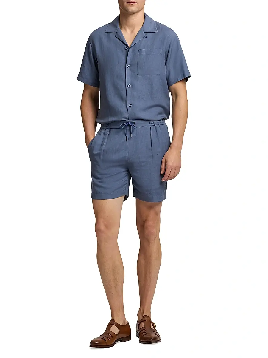 Ralph Lauren Purple Label Men's Silk-Linen Camp Shirt - Vintage Indigo | Thumbnail 2