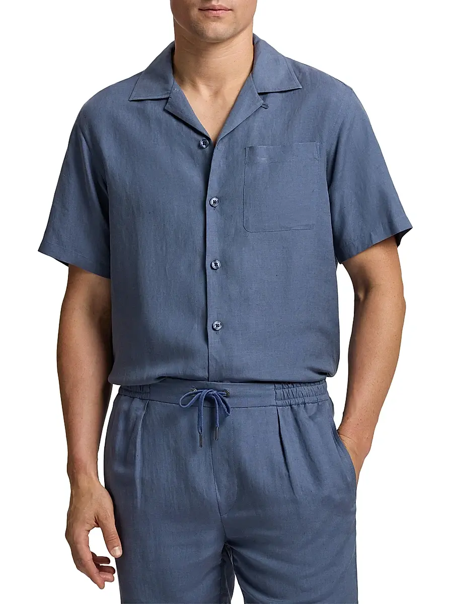 Ralph Lauren Purple Label Men's Silk-Linen Camp Shirt - Vintage Indigo | Thumbnail 3