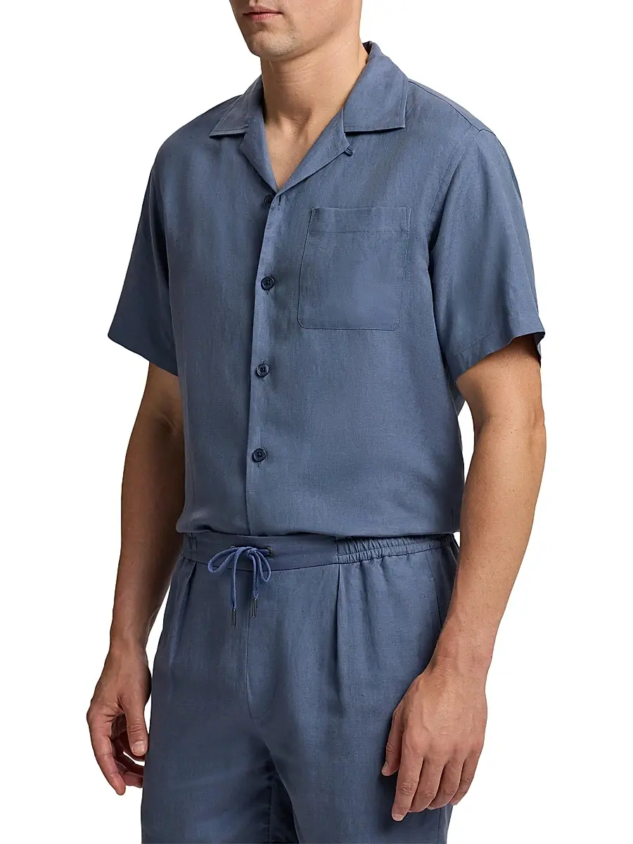 Ralph Lauren Purple Label Men's Silk-Linen Camp Shirt - Vintage Indigo | Thumbnail 4