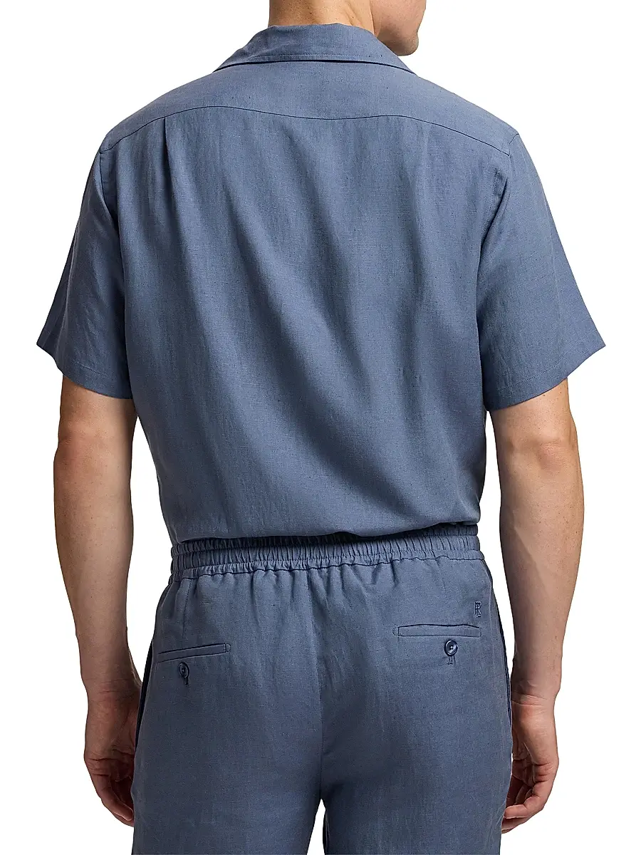 Ralph Lauren Purple Label Men's Silk-Linen Camp Shirt - Vintage Indigo | Thumbnail 5