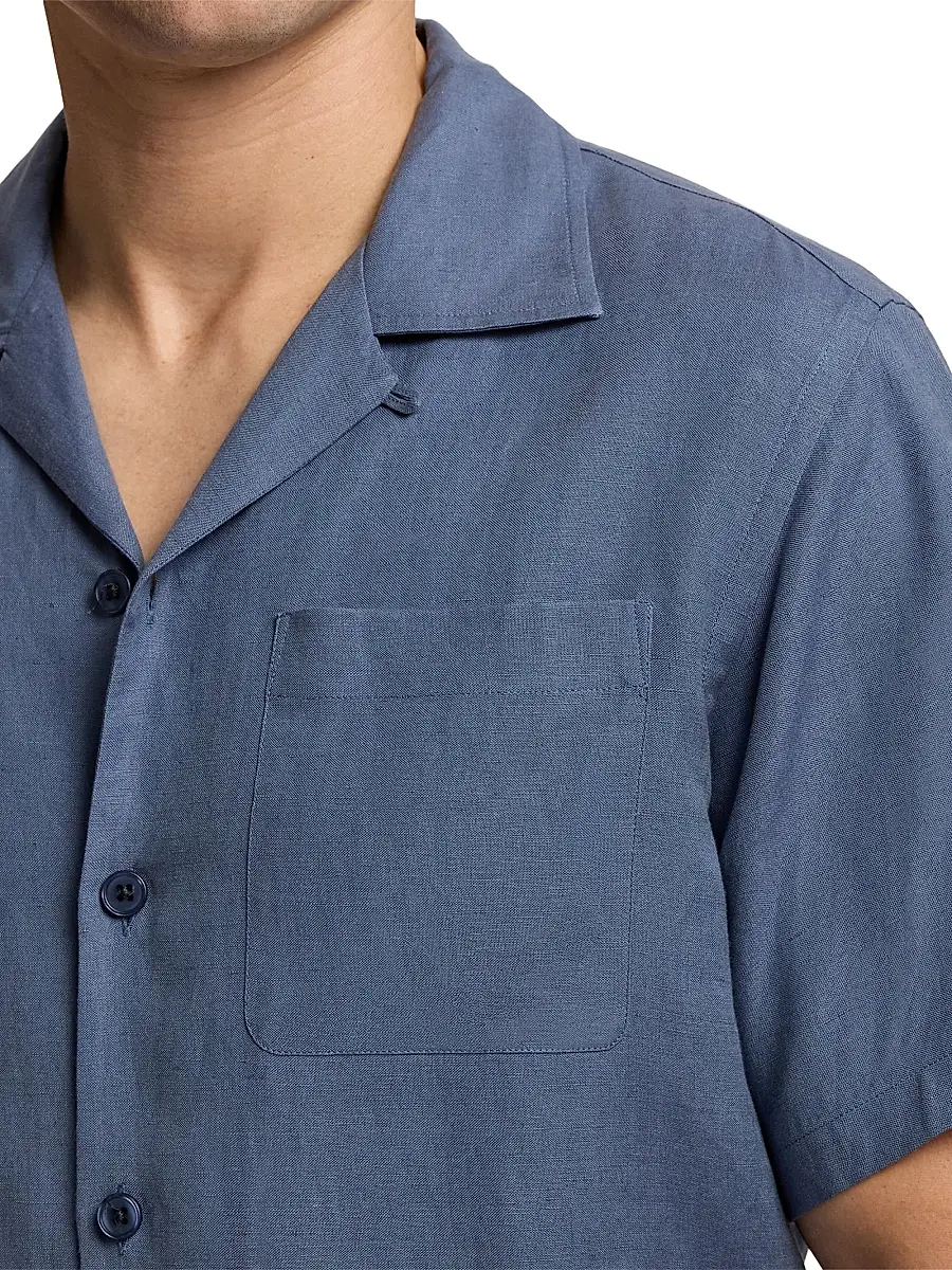 Ralph Lauren Purple Label Men's Silk-Linen Camp Shirt - Vintage Indigo | Thumbnail 6