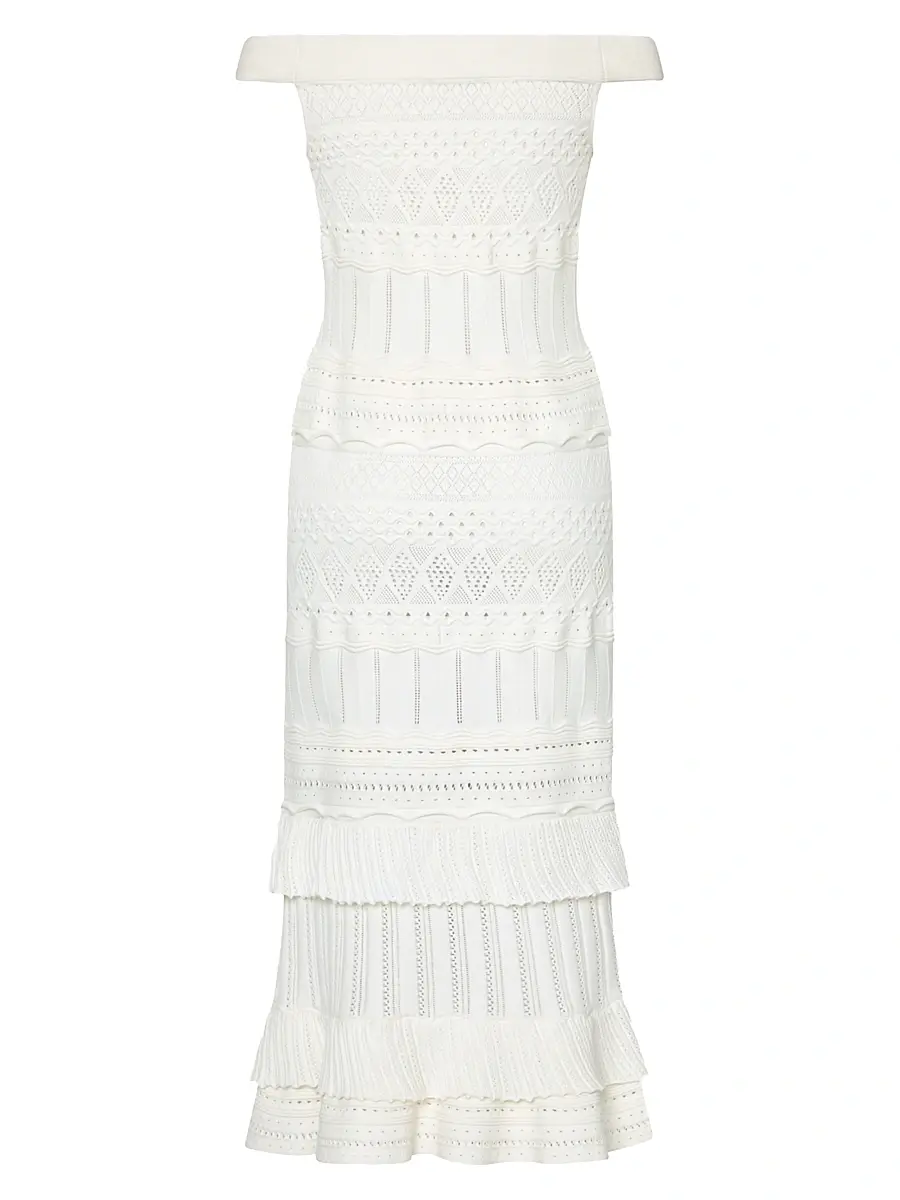 Milly Women's Maven Ruffle Eyelet Midi-Dress - Ecru | Thumbnail 2 Milly Women's Maven Ruffle Eyelet Midi-Dress - Ecru | Thumbnail 2