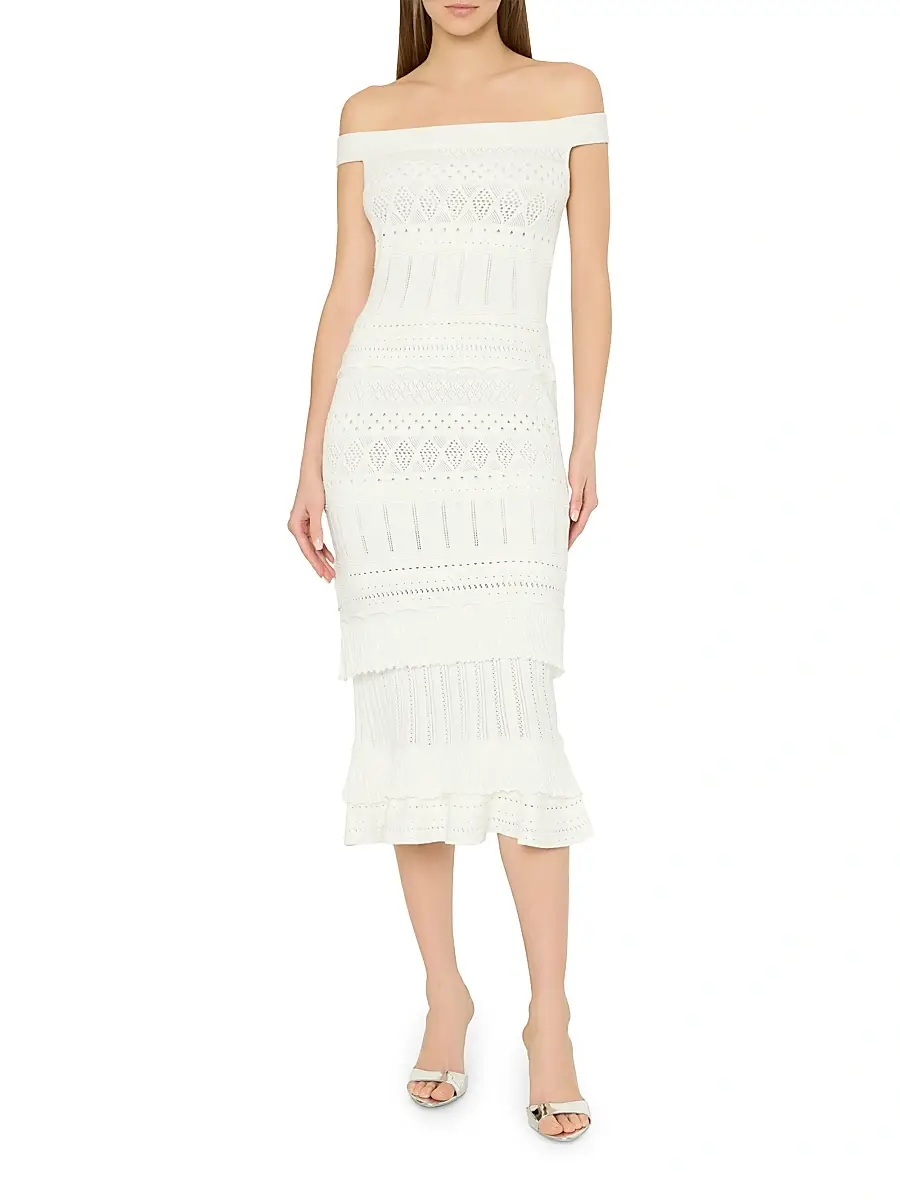 Milly Women's Maven Ruffle Eyelet Midi-Dress - Ecru | Thumbnail 3 Milly Women's Maven Ruffle Eyelet Midi-Dress - Ecru | Thumbnail 3