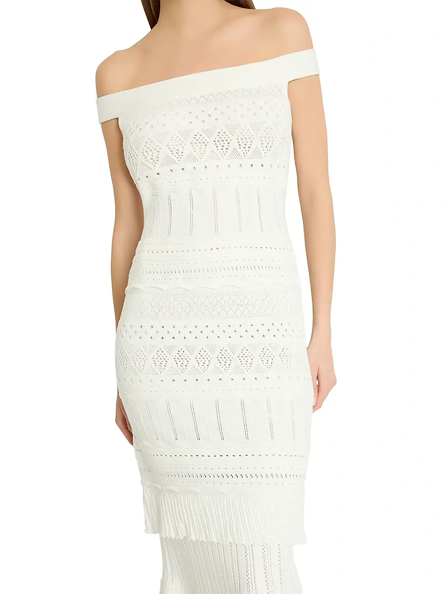 Milly Women's Maven Ruffle Eyelet Midi-Dress - Ecru | Thumbnail 4 Milly Women's Maven Ruffle Eyelet Midi-Dress - Ecru | Thumbnail 4