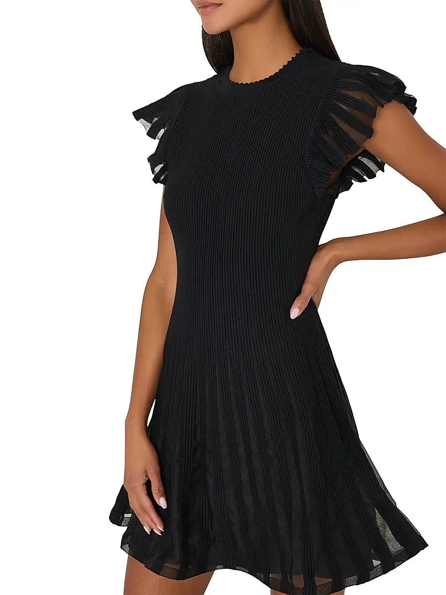 Milly Women's Sheer Flutter-Sleeve Minidress - Black | Thumbnail 5 Milly Women's Sheer Flutter-Sleeve Minidress - Black | Thumbnail 5