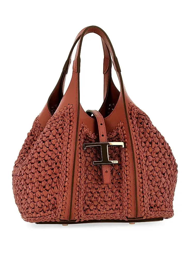Tod's Women's T Timeless Mini Raffia & Leather Shopper Tote Bag