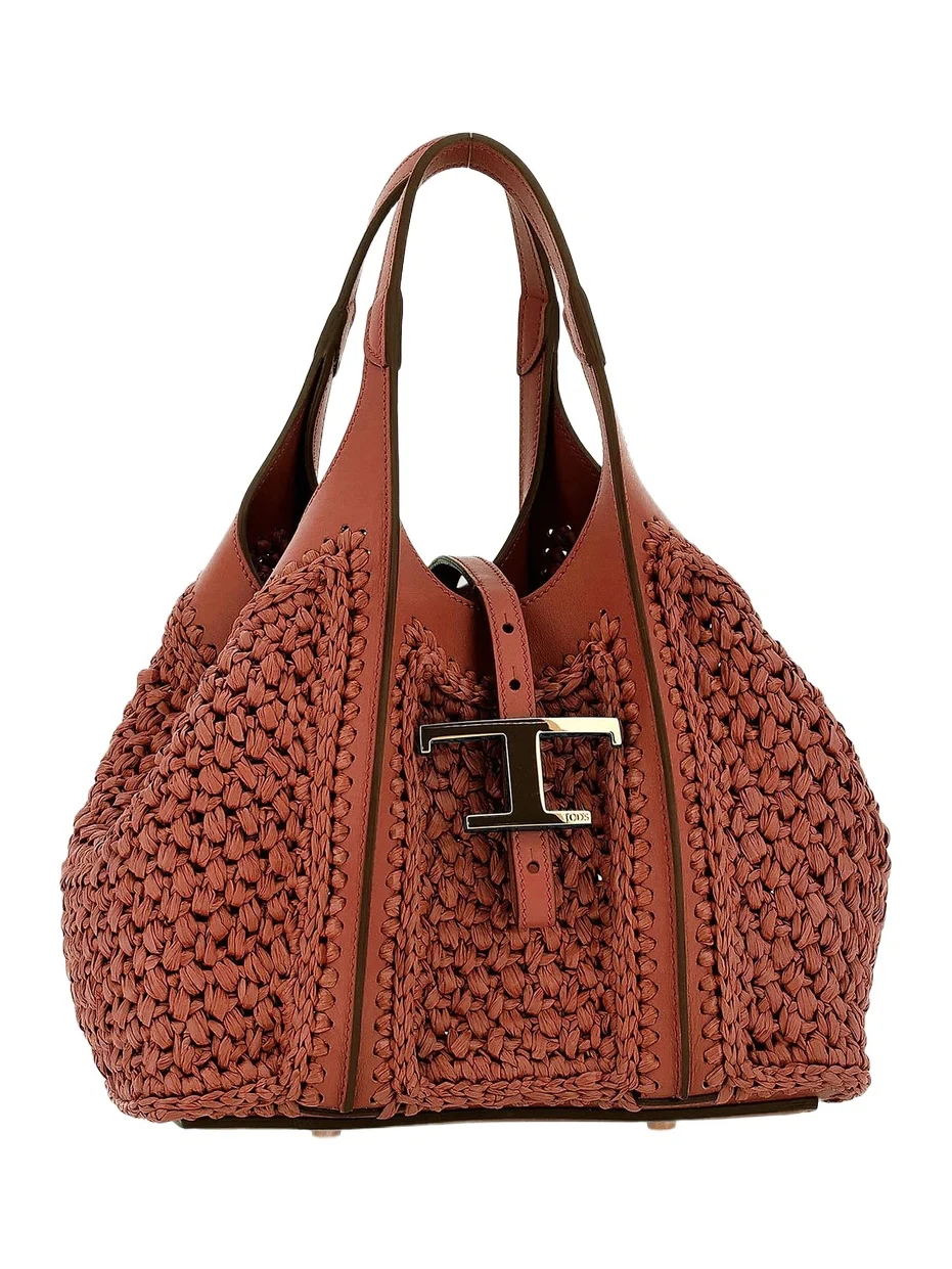Tod's Women's T Timeless Mini Raffia & Leather Shopper Tote Bag
