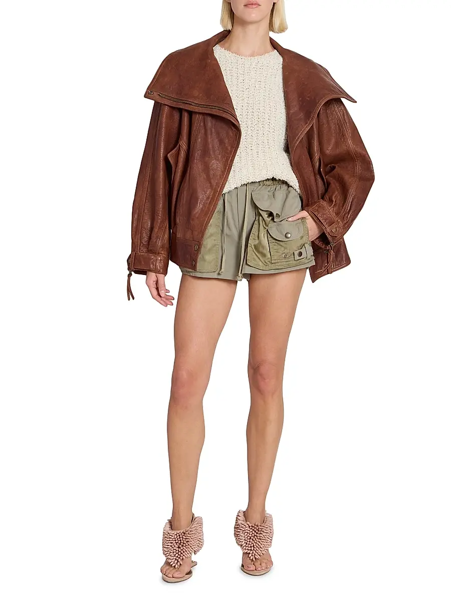Balmain Women's Twill Cotton Cargo Shorts - Vert Pale | Thumbnail 2 Balmain Women's Twill Cotton Cargo Shorts - Vert Pale | Thumbnail 2