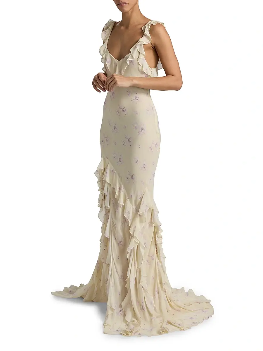 LoveShackFancy Women's Roseline Floral Ruffled Mermaid Maxi Dress | Thumbnail 4 LoveShackFancy Women's Roseline Floral Ruffled Mermaid Maxi Dress | Thumbnail 4