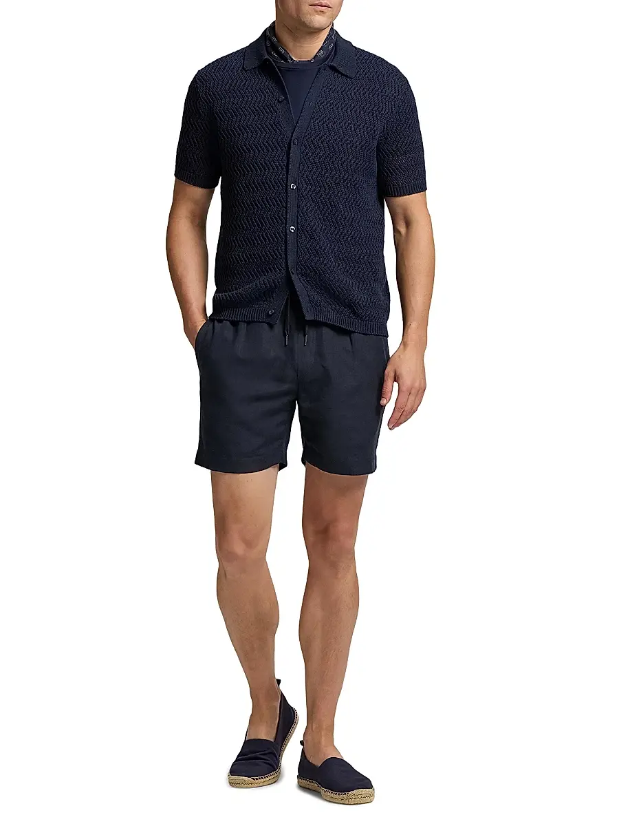 Ralph Lauren Purple Label Men's Textured Cotton Short-Sleeve Cardigan | Thumbnail 2 Ralph Lauren Purple Label Men's Textured Cotton Short-Sleeve Cardigan | Thumbnail 2