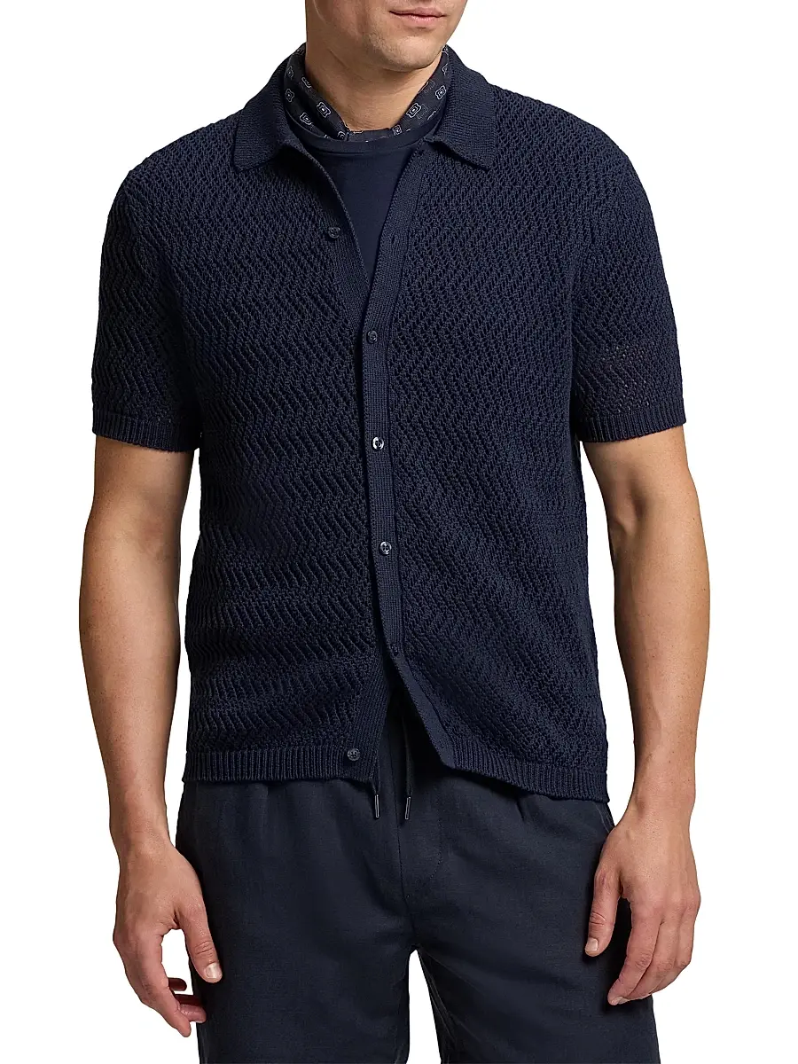 Ralph Lauren Purple Label Men's Textured Cotton Short-Sleeve Cardigan | Thumbnail 3 Ralph Lauren Purple Label Men's Textured Cotton Short-Sleeve Cardigan | Thumbnail 3