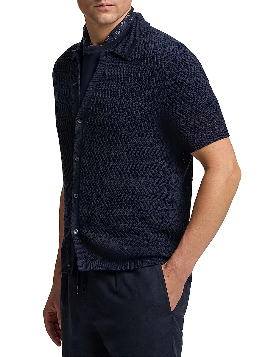 Ralph Lauren Purple Label Men's Textured Cotton Short-Sleeve Cardigan | Thumbnail 4 Ralph Lauren Purple Label Men's Textured Cotton Short-Sleeve Cardigan | Thumbnail 4