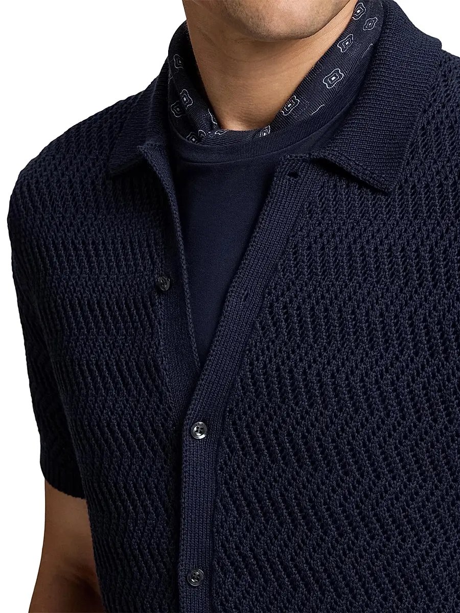 Ralph Lauren Purple Label Men's Textured Cotton Short-Sleeve Cardigan | Thumbnail 6 Ralph Lauren Purple Label Men's Textured Cotton Short-Sleeve Cardigan | Thumbnail 6