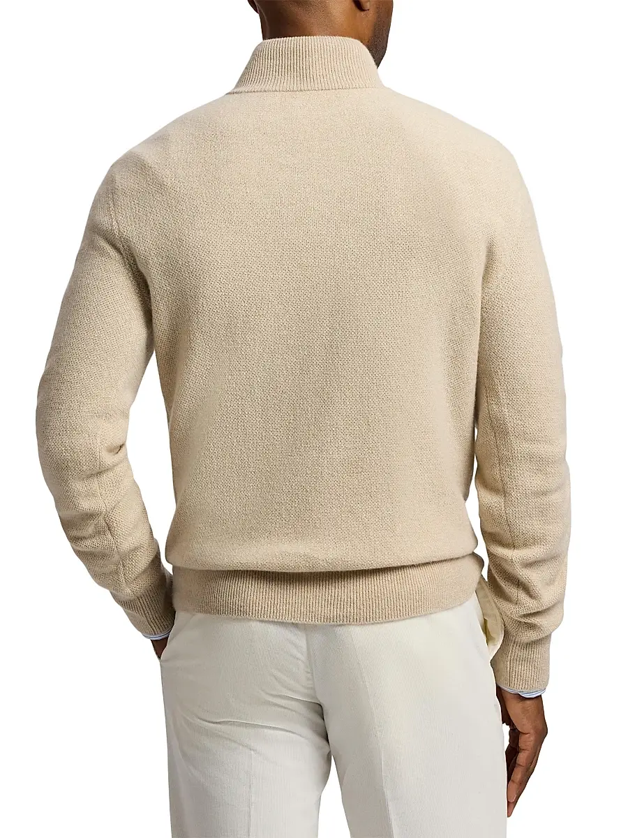 Ralph Lauren Purple Label Men's Birdseye Cashmere Quarter-Zip Sweater - Champagne Melange | Thumbnail 5 Ralph Lauren Purple Label Men's Birdseye Cashmere Quarter-Zip Sweater - Champagne Melange | Thumbnail 5
