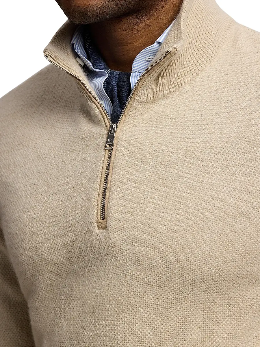 Ralph Lauren Purple Label Men's Birdseye Cashmere Quarter-Zip Sweater - Champagne Melange | Thumbnail 7 Ralph Lauren Purple Label Men's Birdseye Cashmere Quarter-Zip Sweater - Champagne Melange | Thumbnail 7