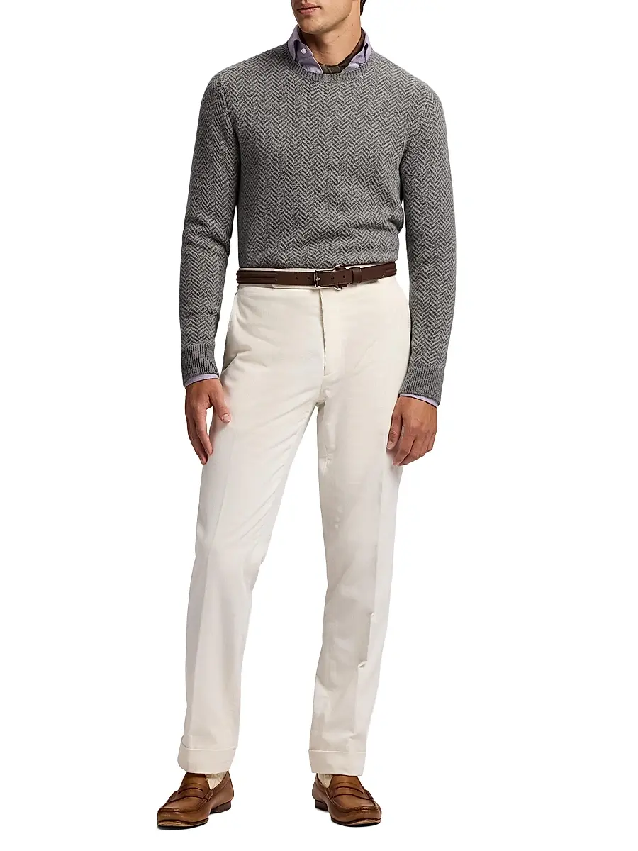 Ralph Lauren Purple Label Men's Textured Herringbone Cashmere Sweater | Thumbnail 2 Ralph Lauren Purple Label Men's Textured Herringbone Cashmere Sweater | Thumbnail 2