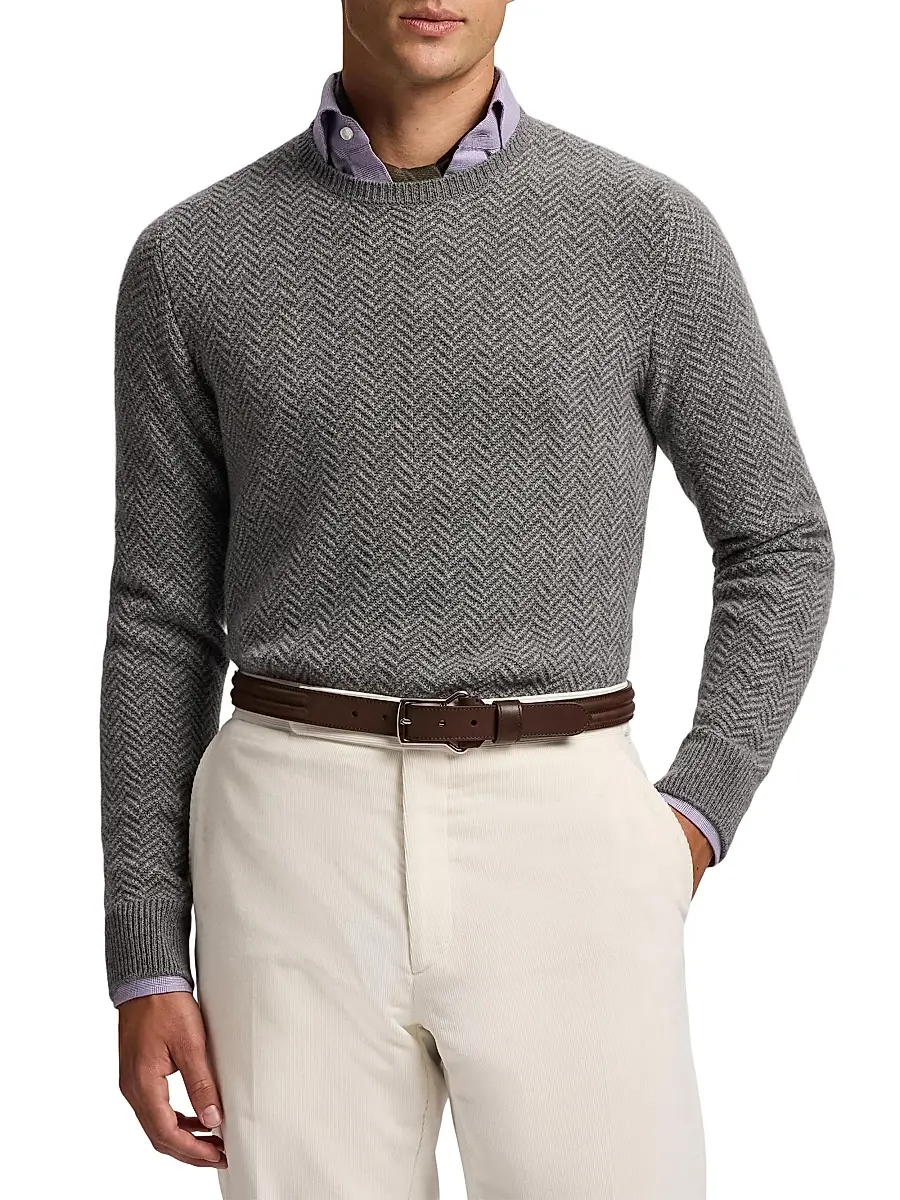Ralph Lauren Purple Label Men's Textured Herringbone Cashmere Sweater | Thumbnail 3 Ralph Lauren Purple Label Men's Textured Herringbone Cashmere Sweater | Thumbnail 3