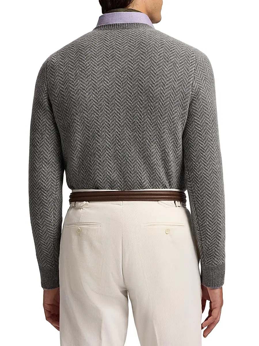 Ralph Lauren Purple Label Men's Textured Herringbone Cashmere Sweater | Thumbnail 5 Ralph Lauren Purple Label Men's Textured Herringbone Cashmere Sweater | Thumbnail 5